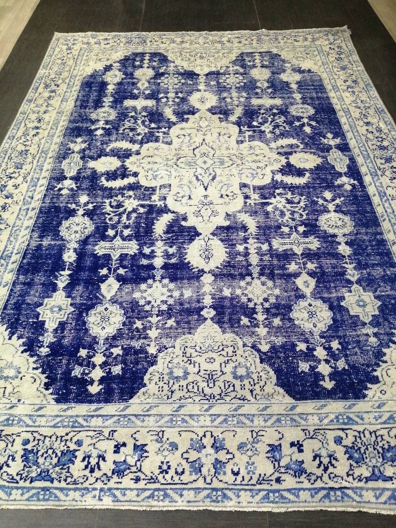 Blue Turkish Vintage Rug 7' 5" x 10' 9" Hand-Knotted | No. WR20996