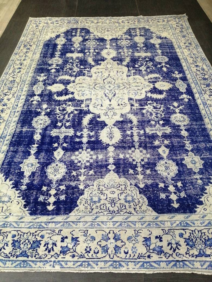 Blue Turkish Vintage Rug 7' 5" x 10' 9" Hand-Knotted | No. WR20996