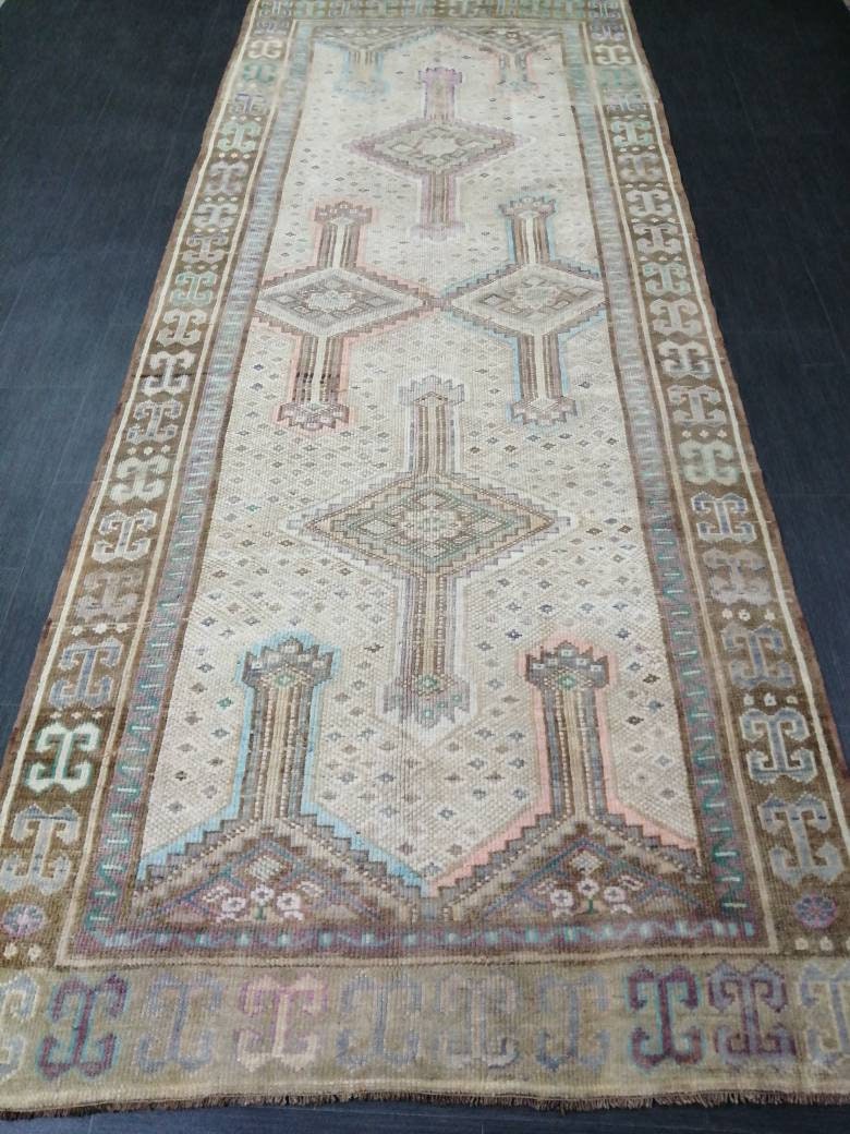 Beige Turkish Oushak Rug 4' 4" x 11' Hand-Knotted detail