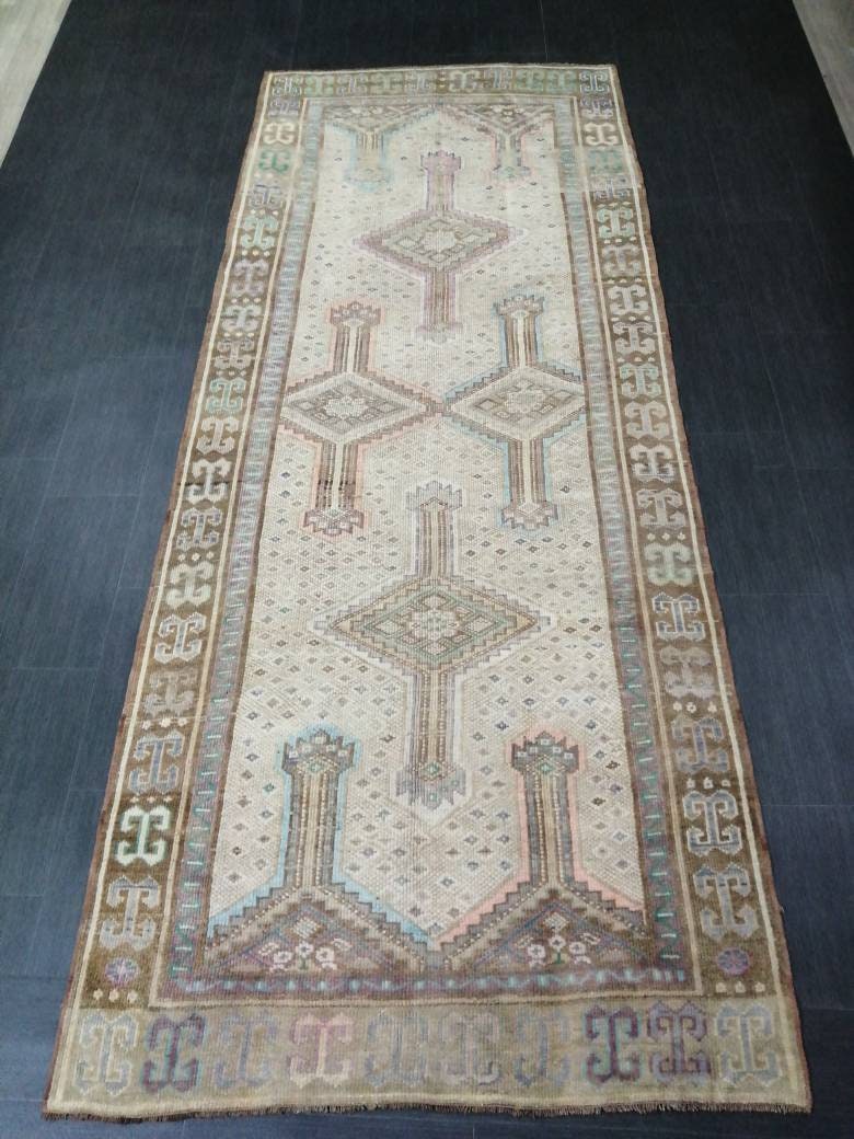 Beige Turkish Oushak Rug 4' 4" x 11' Hand-Knotted field