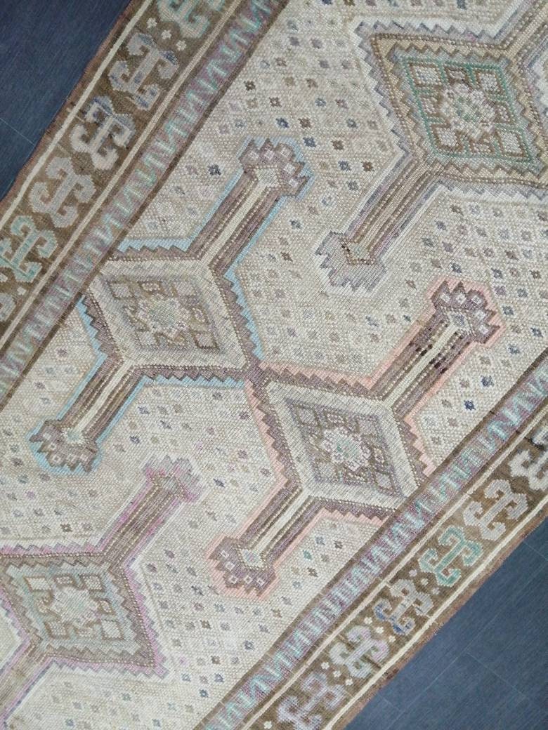 Beige Turkish Oushak Rug 4' 4" x 11' Hand-Knotted border