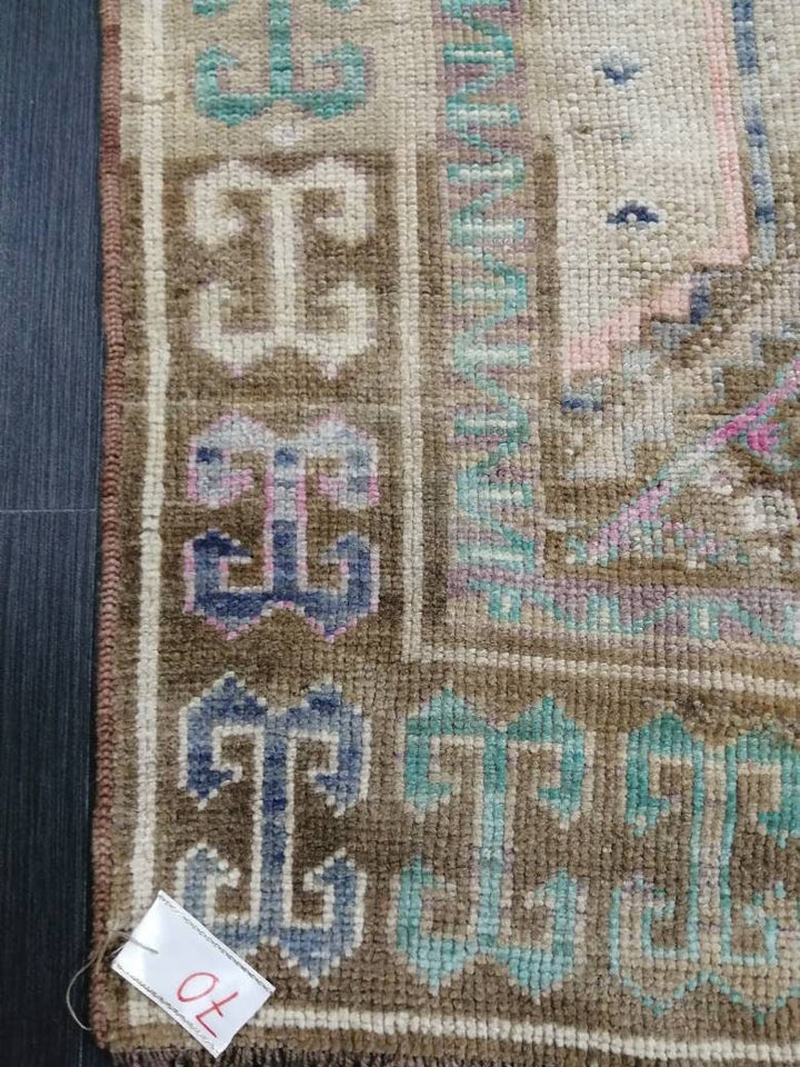 Beige Turkish Oushak Rug 4' 4" x 11' Hand-Knotted reverse