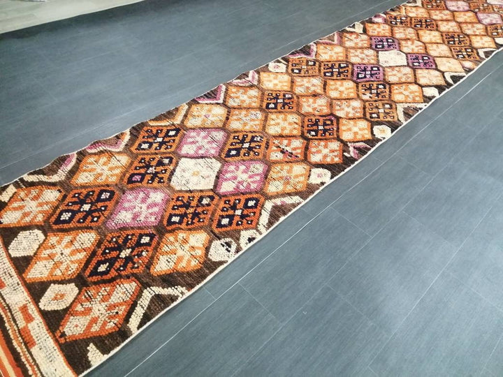Brown Turkish Runner Rug 2' 7" x 13' 6" Hand-Knotted | No. WR99191