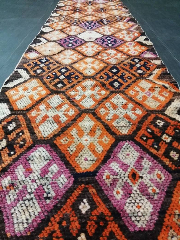 Brown Turkish Runner Rug 2' 7" x 13' 6" Hand-Knotted | No. WR99191