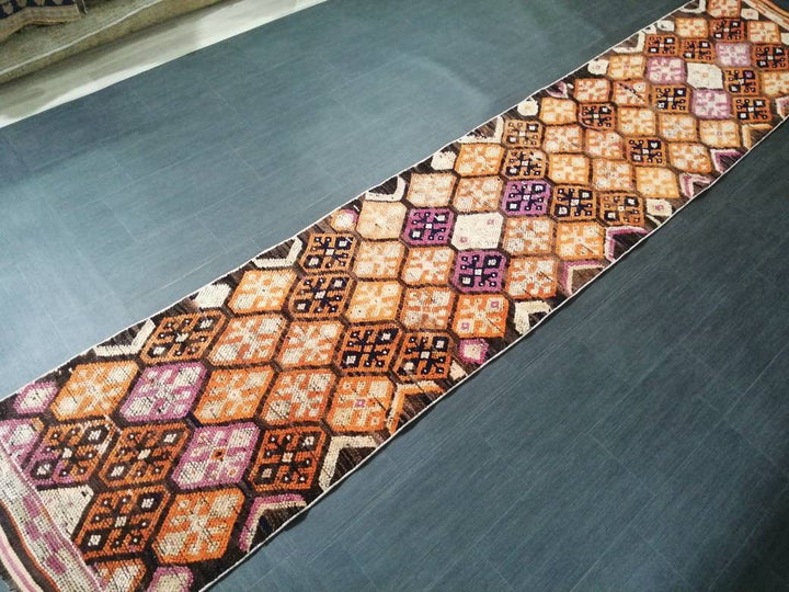 Brown Turkish Runner Rug 2' 7" x 13' 6" Hand-Knotted | No. WR99191