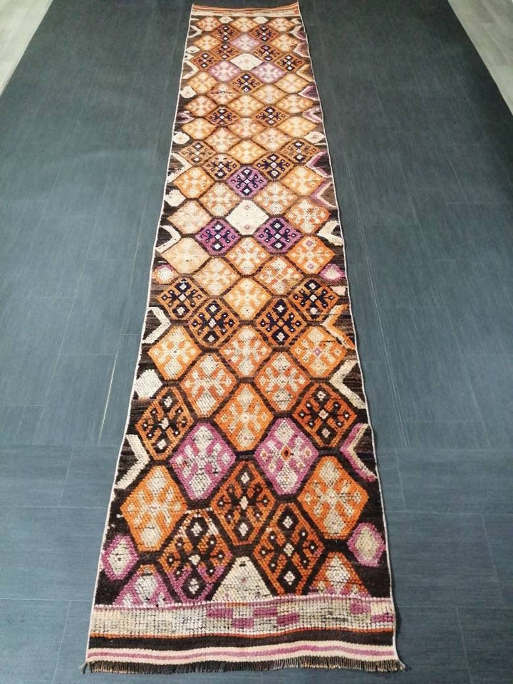 Brown Turkish Runner Rug 2' 7" x 13' 6" Hand-Knotted | No. WR99191