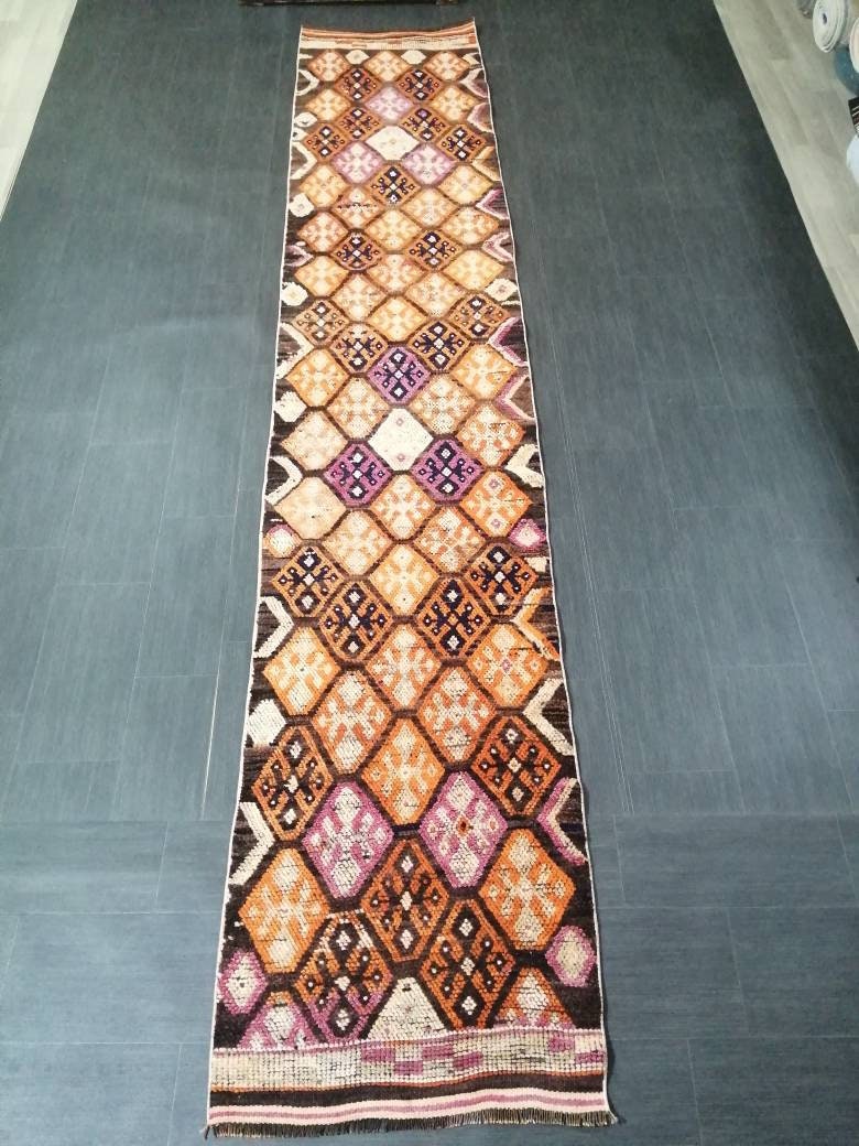 Brown Turkish Runner Rug 2' 7" x 13' 6" Hand-Knotted | No. WR99191