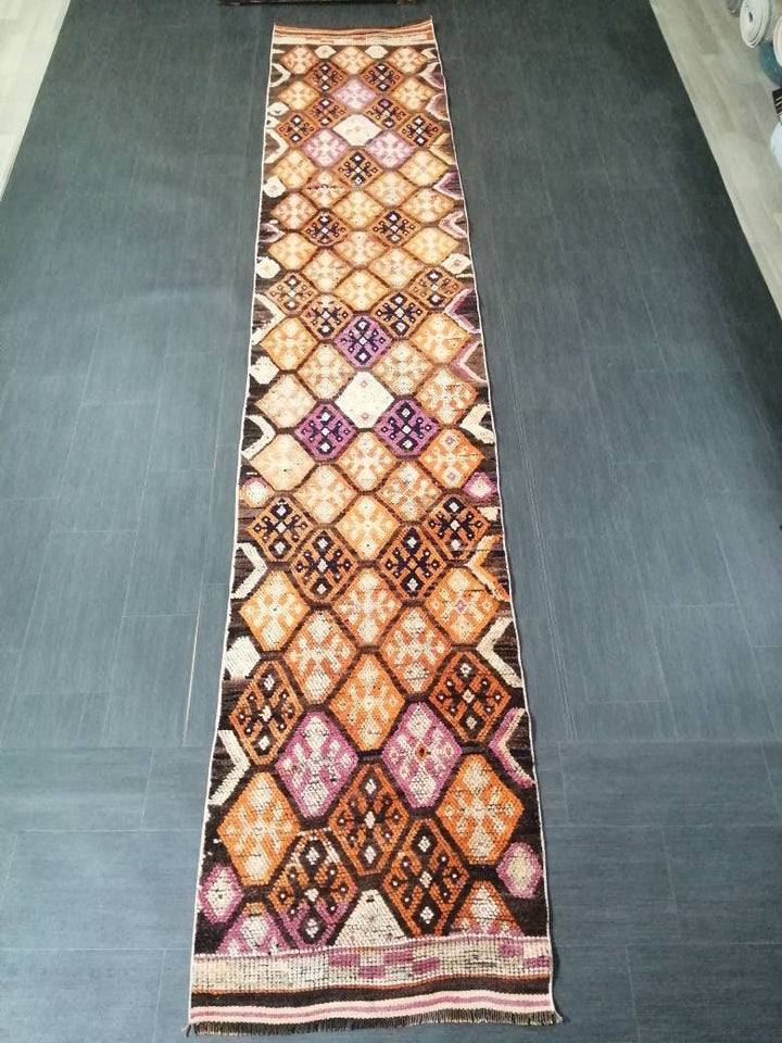 Brown Turkish Runner Rug 2' 7" x 13' 6" Hand-Knotted | No. WR99191