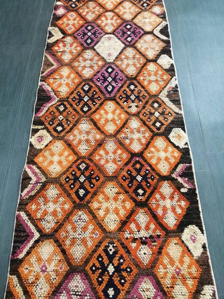 Brown Turkish Runner Rug 2' 7" x 13' 6" Hand-Knotted | No. WR99191