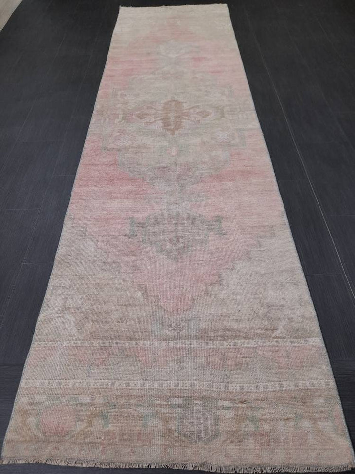 Beige Turkish Runner Rug 2' 11" x 10' 10" Hand-Knotted field