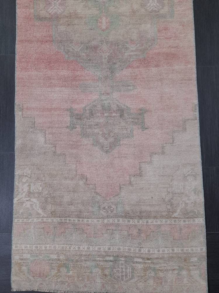 Beige Turkish Runner Rug 2' 11" x 10' 10" Hand-Knotted reverse