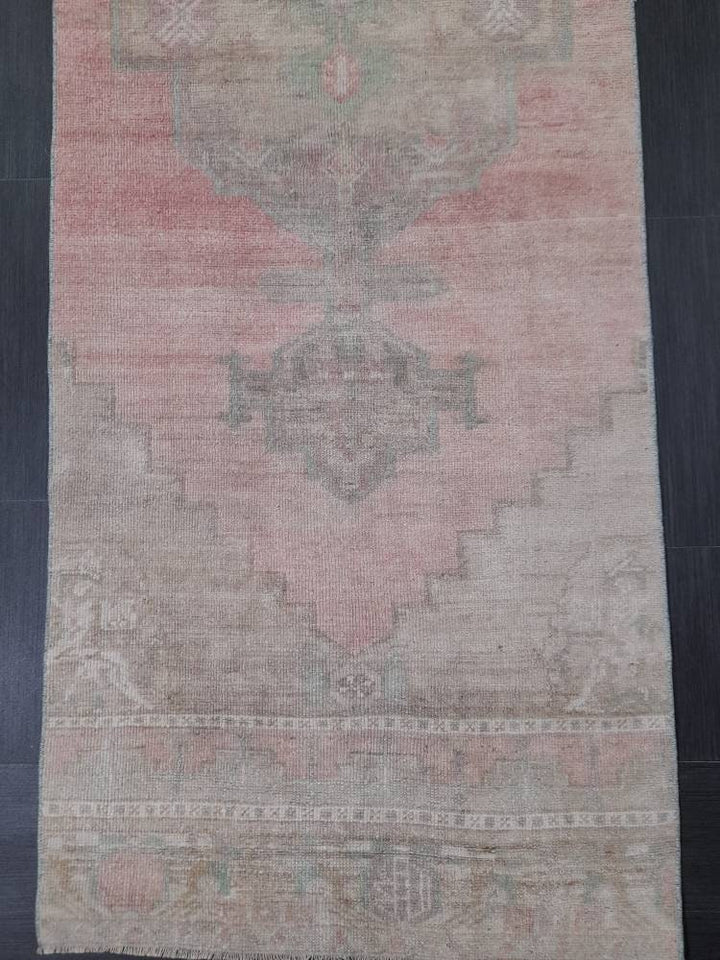 Beige Turkish Runner Rug 2' 11" x 10' 10" Hand-Knotted reverse