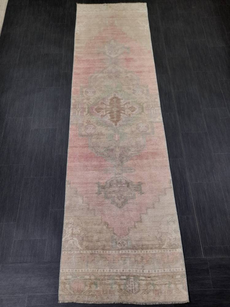 Beige Turkish Runner Rug 2' 11" x 10' 10" Hand-Knotted border