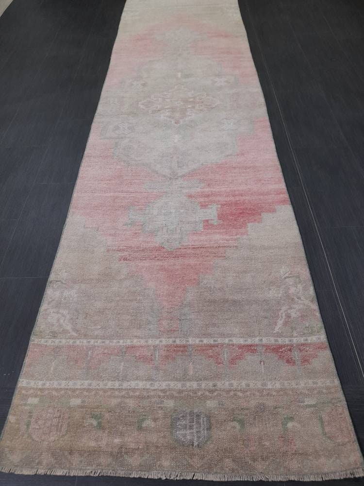 Beige Turkish Runner Rug 2' 11" x 11' Hand-Knotted close-up