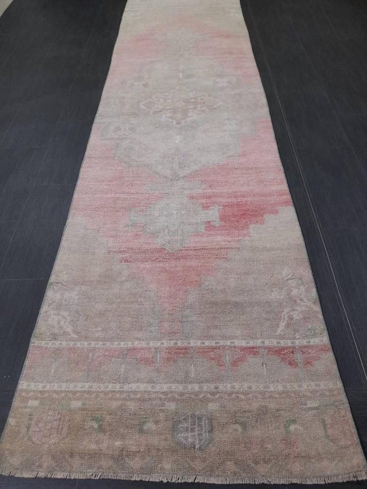 Beige Turkish Runner Rug 2' 11" x 11' Hand-Knotted close-up
