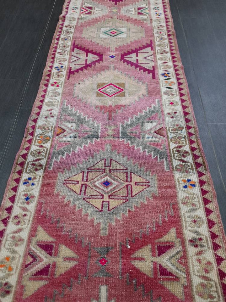 Beige Turkish Runner Rug 2' 9" x 13' Hand-Knotted close-up