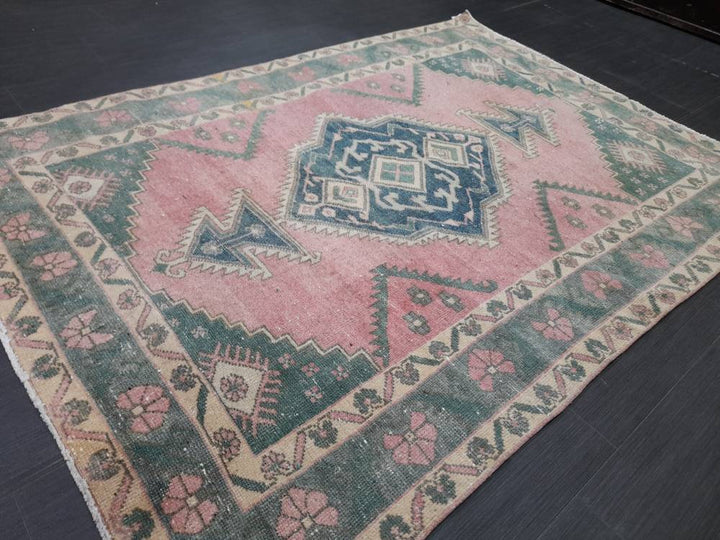 Green Turkish Runner Rug 4' 7" x 6' 4" Hand-Knotted | No. WR33103