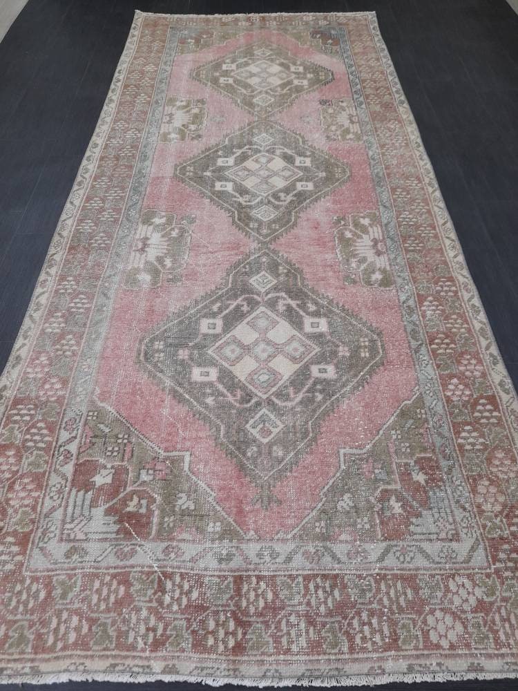 Beige Turkish Runner Rug 4' 9" x 11' Hand-Knotted field