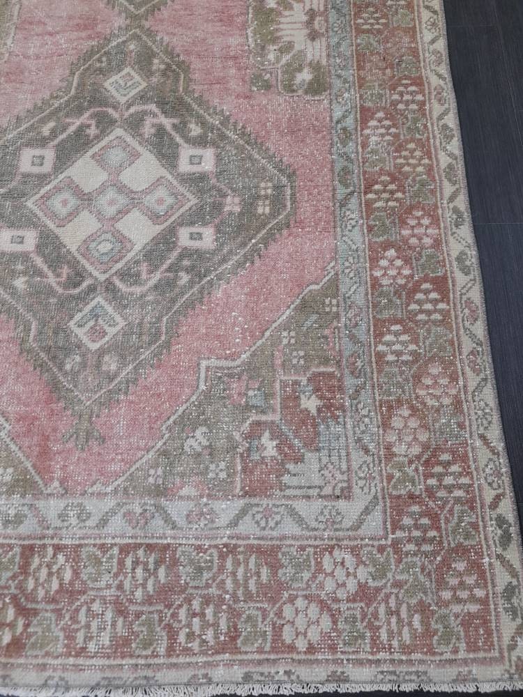 Beige Turkish Runner Rug 4' 9" x 11' Hand-Knotted reverse