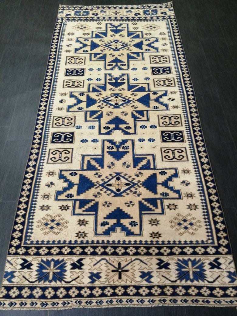 Blue Turkish Oushak Rug 4' 3" x 9' 7" Hand-Knotted | No. WR15228