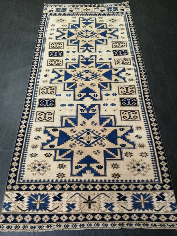 Blue Turkish Oushak Rug 4' 3" x 9' 7" Hand-Knotted | No. WR15228