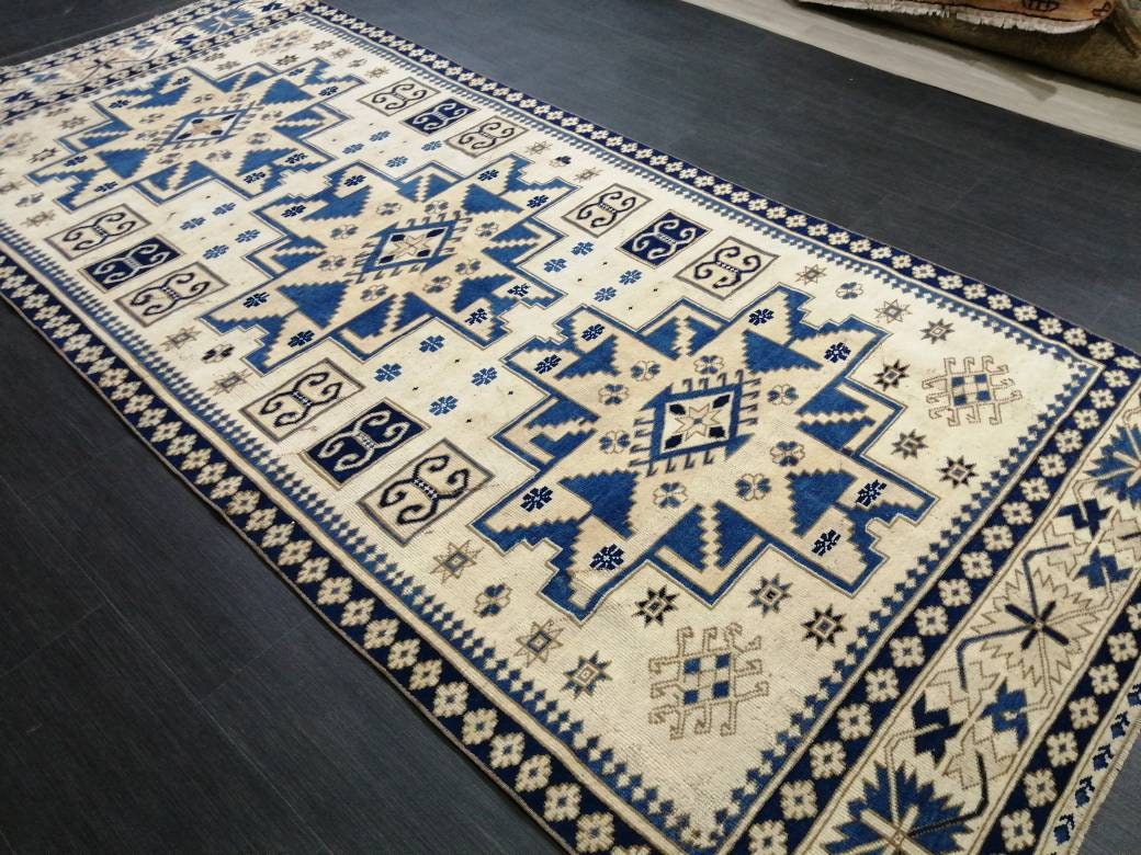 Blue Turkish Oushak Rug 4' 3" x 9' 7" Hand-Knotted | No. WR15228