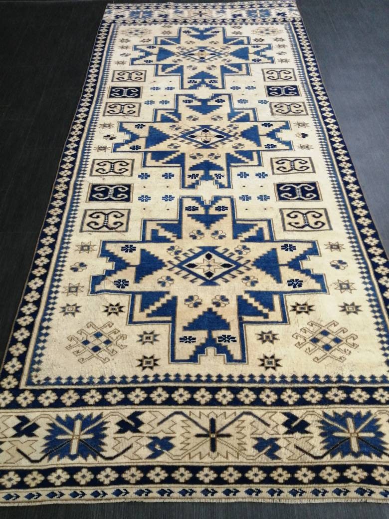 Blue Turkish Oushak Rug 4' 3" x 9' 7" Hand-Knotted | No. WR15228