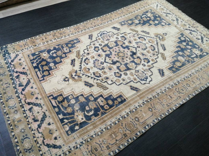 Navy Turkish Oushak Rug 5' 6" x 9' 1" Hand-Knotted close-up