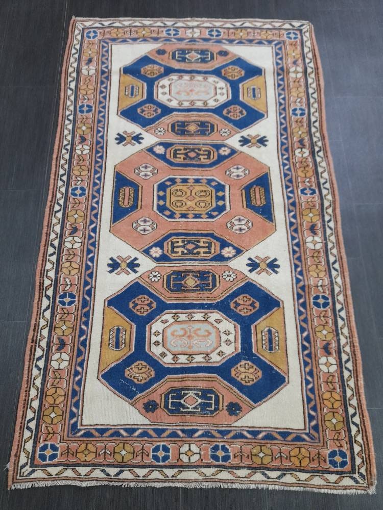 Blue Turkish Runner Rug 3' 7" x 6' 1" Hand-Knotted | No. WR63982