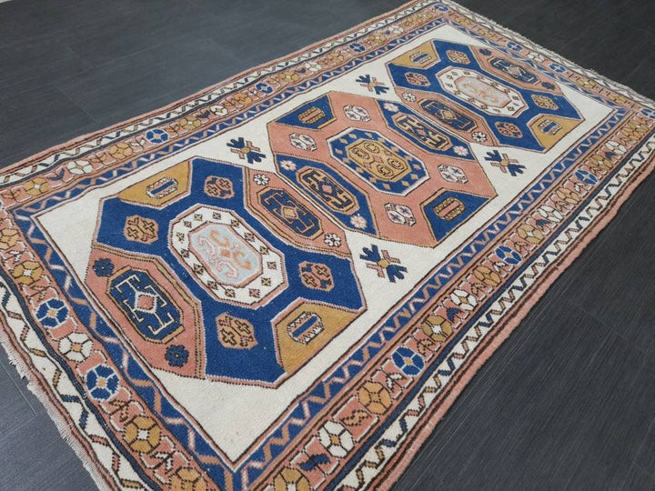 Blue Turkish Runner Rug 3' 7" x 6' 1" Hand-Knotted | No. WR63982