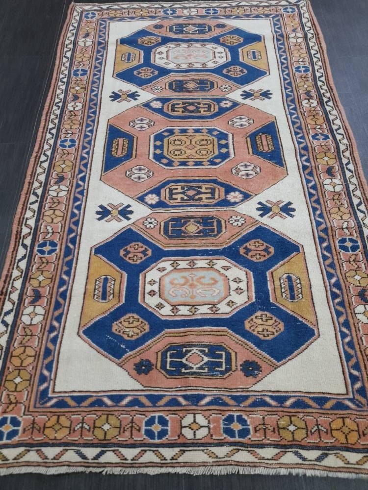 Blue Turkish Runner Rug 3' 7" x 6' 1" Hand-Knotted | No. WR63982