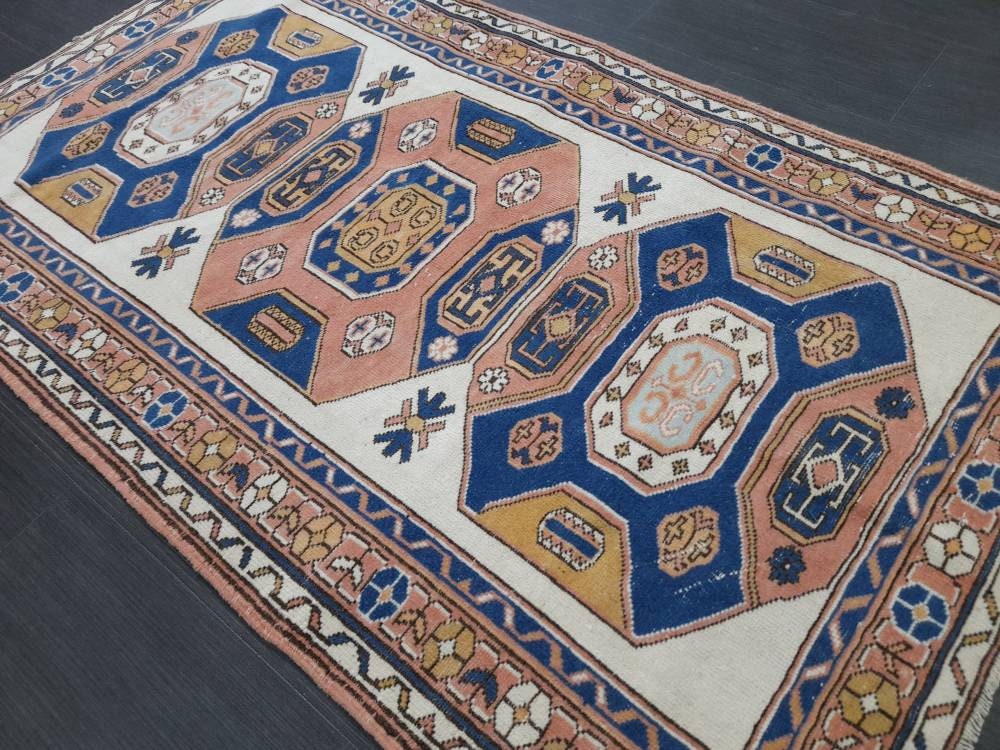 Blue Turkish Runner Rug 3' 7" x 6' 1" Hand-Knotted | No. WR63982