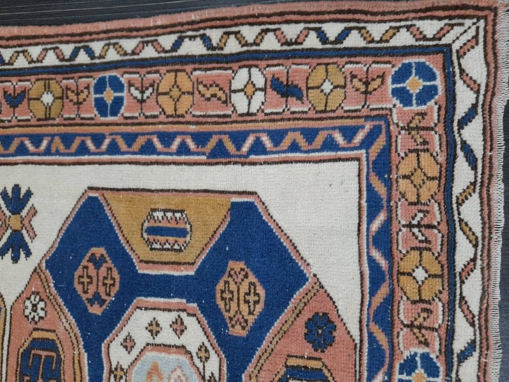Blue Turkish Runner Rug 3' 7" x 6' 1" Hand-Knotted | No. WR63982