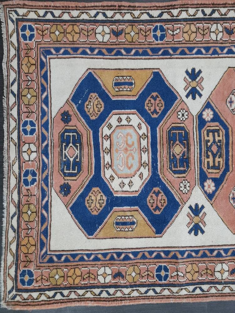 Blue Turkish Runner Rug 3' 7" x 6' 1" Hand-Knotted | No. WR63982