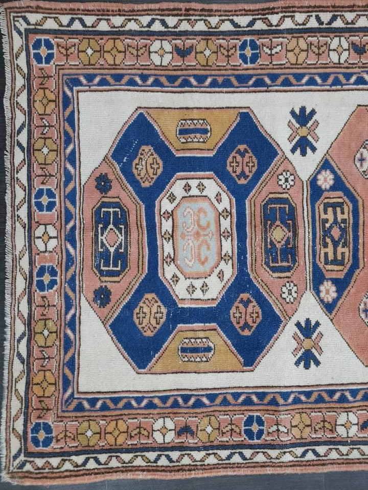 Blue Turkish Runner Rug 3' 7" x 6' 1" Hand-Knotted | No. WR63982