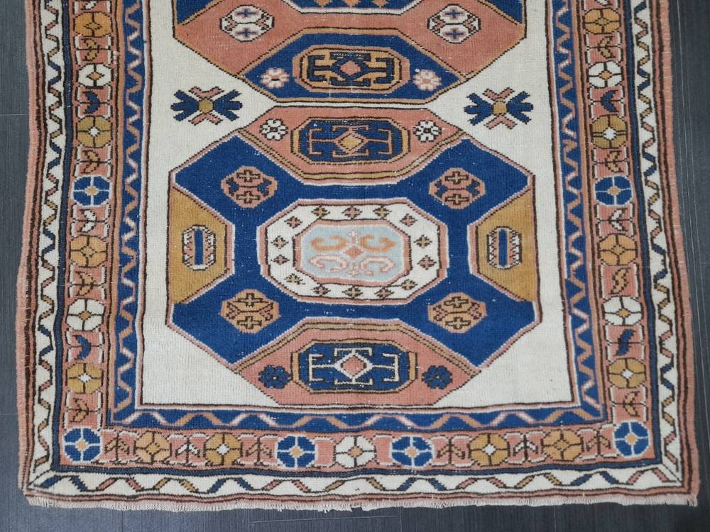 Blue Turkish Runner Rug 3' 7" x 6' 1" Hand-Knotted | No. WR63982
