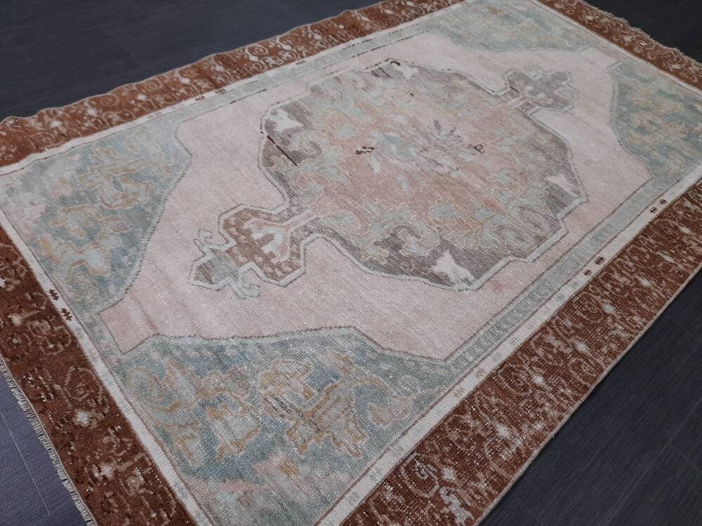Beige Turkish Runner Rug 4' x 6' 5" Hand-Knotted