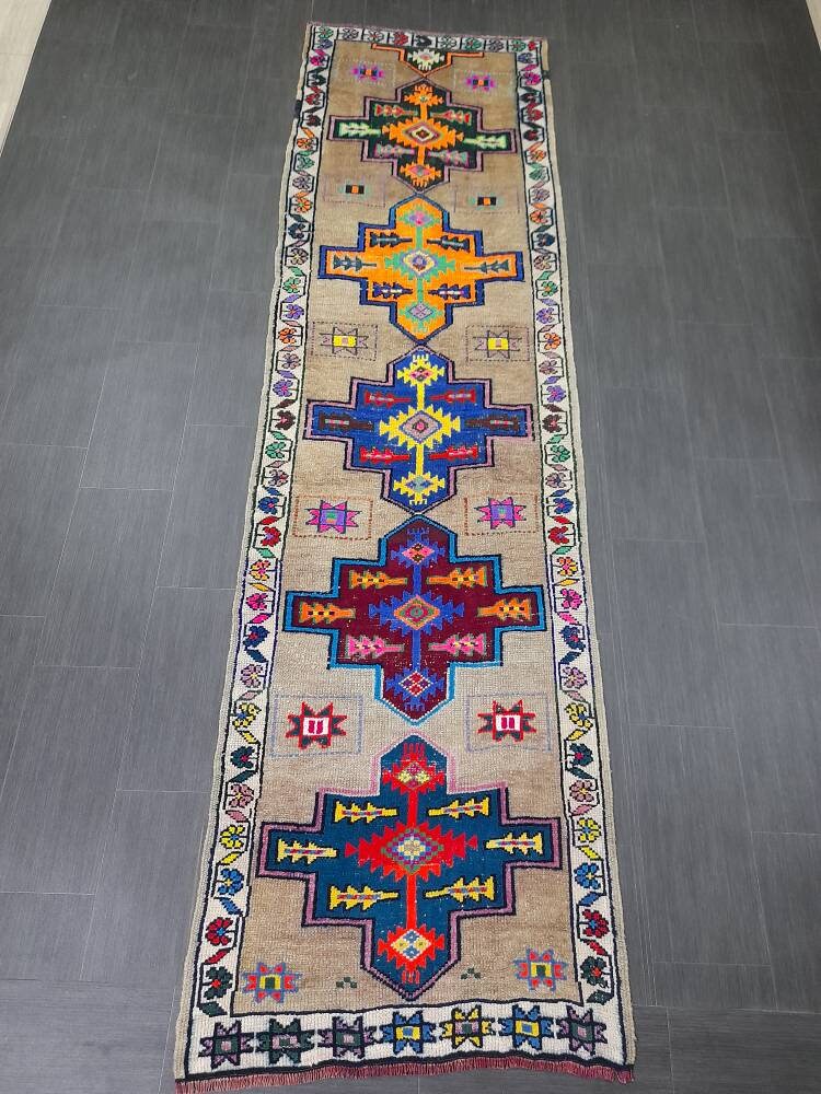 Beige Turkish Runner Rug 3' x 10' 10" Hand-Knotted view