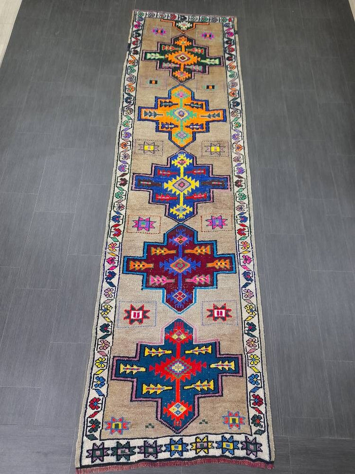 Beige Turkish Runner Rug 3' x 10' 10" Hand-Knotted view