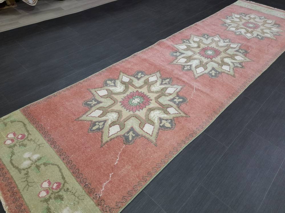 Beige Turkish Runner Rug 2' 11" x 10' 9" Hand-Knotted