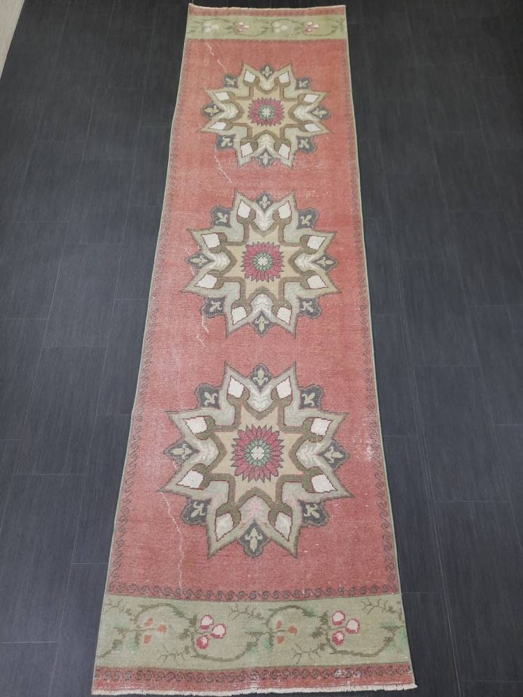 Beige Turkish Runner Rug 2' 11" x 10' 9" Hand-Knotted field