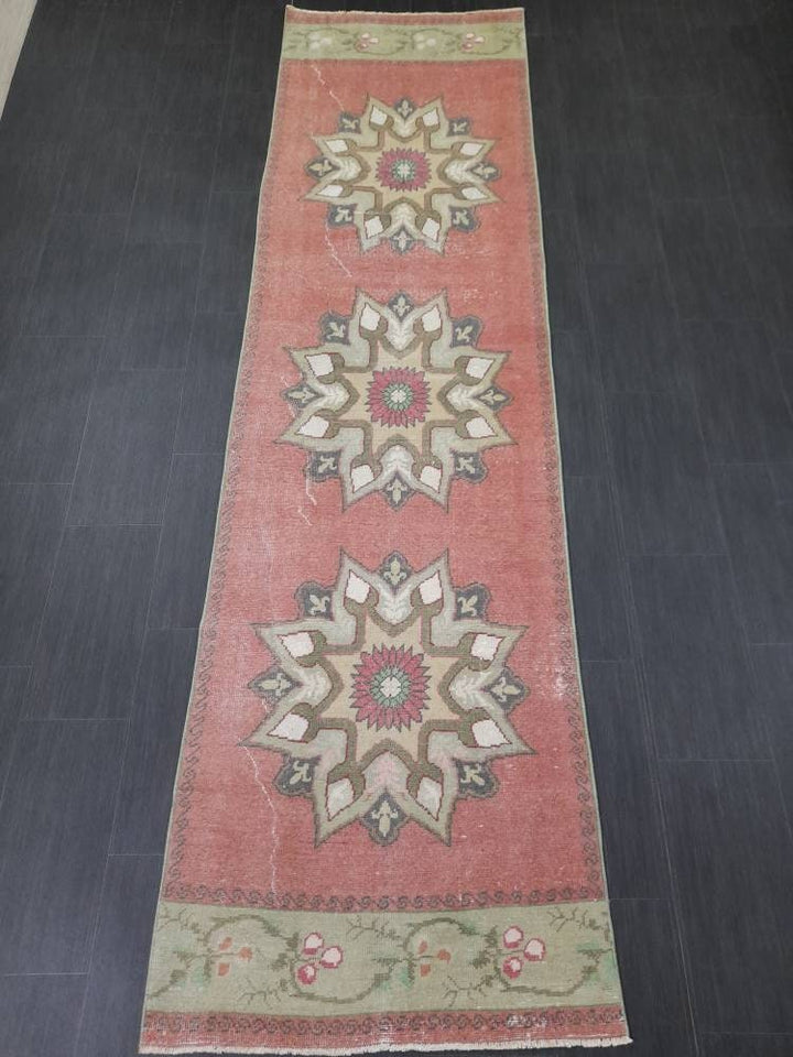 Beige Turkish Runner Rug 2' 11" x 10' 9" Hand-Knotted field
