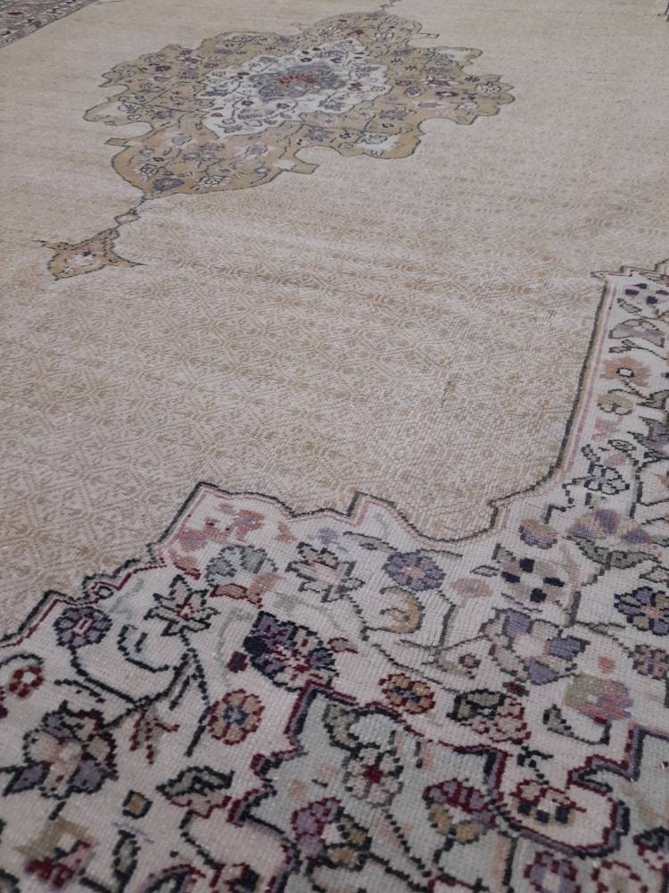 Beige Turkish Runner Rug 6' 4" x 9' 2" Hand-Knotted detail