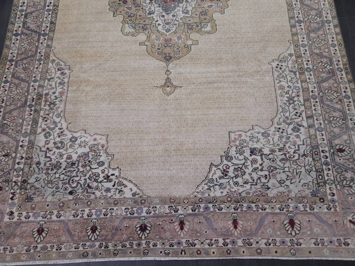 Beige Turkish Runner Rug 6' 4" x 9' 2" Hand-Knotted field