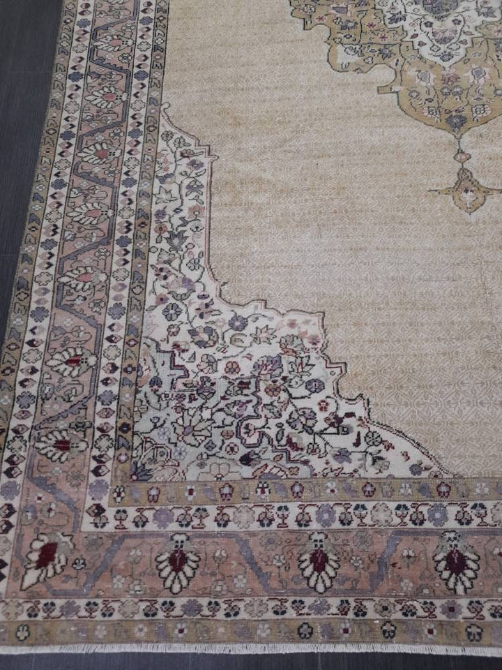 Beige Turkish Runner Rug 6' 4" x 9' 2" Hand-Knotted view 9