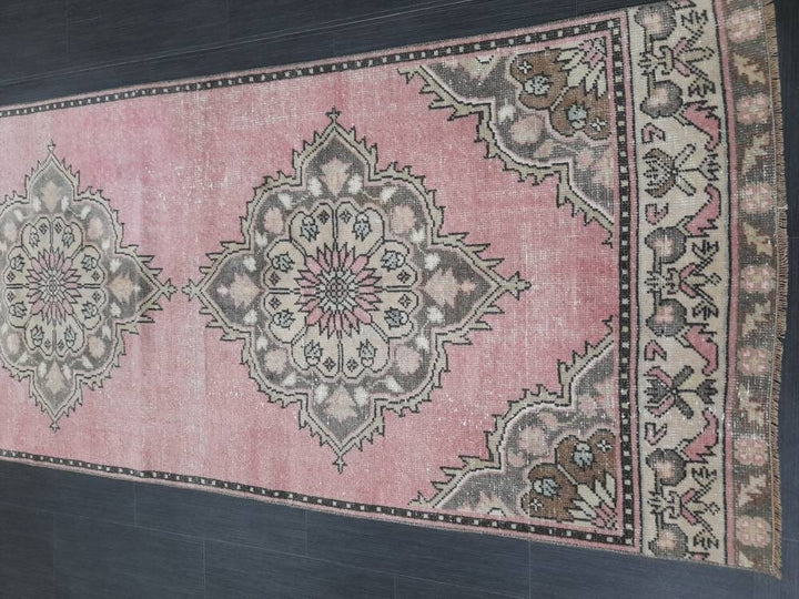Pink Turkish Runner Rug 3' 3" x 11' 2" Hand-Knotted border