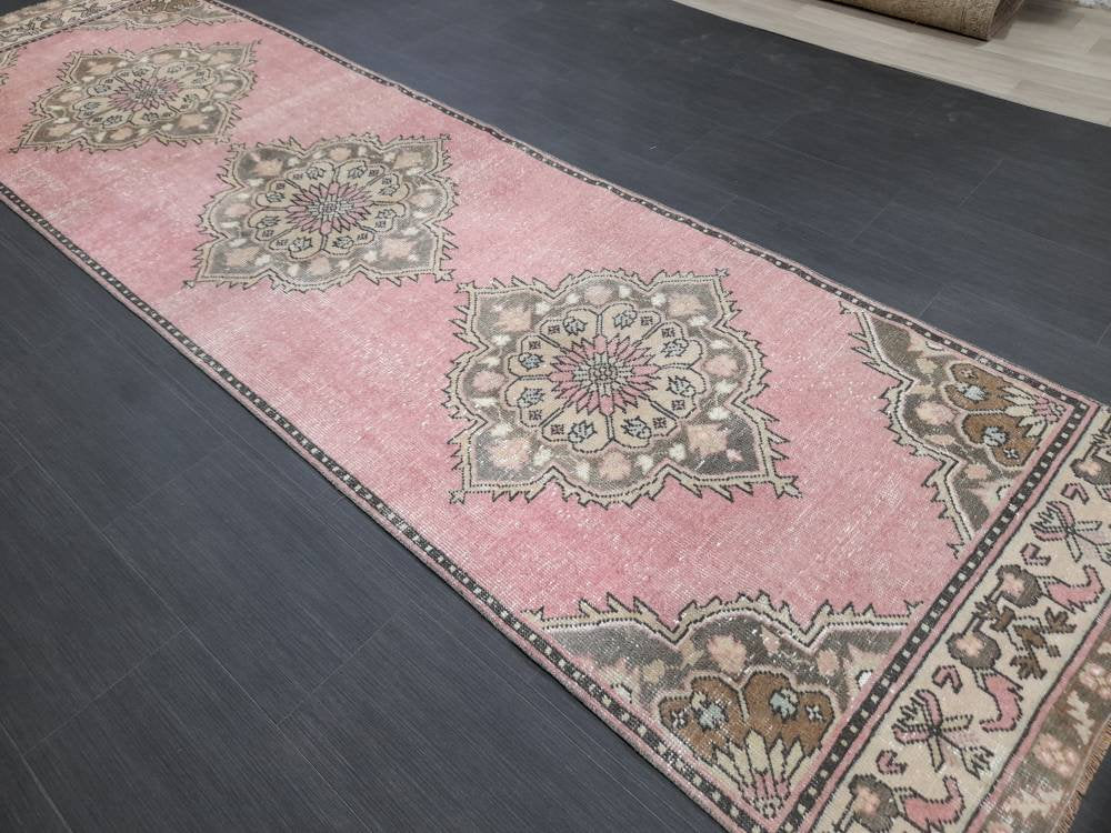 Pink Turkish Runner Rug 3' 3" x 11' 2" Hand-Knotted