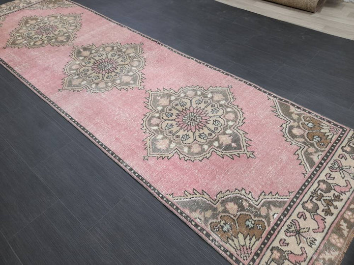 Pink Turkish Runner Rug 3' 3" x 11' 2" Hand-Knotted