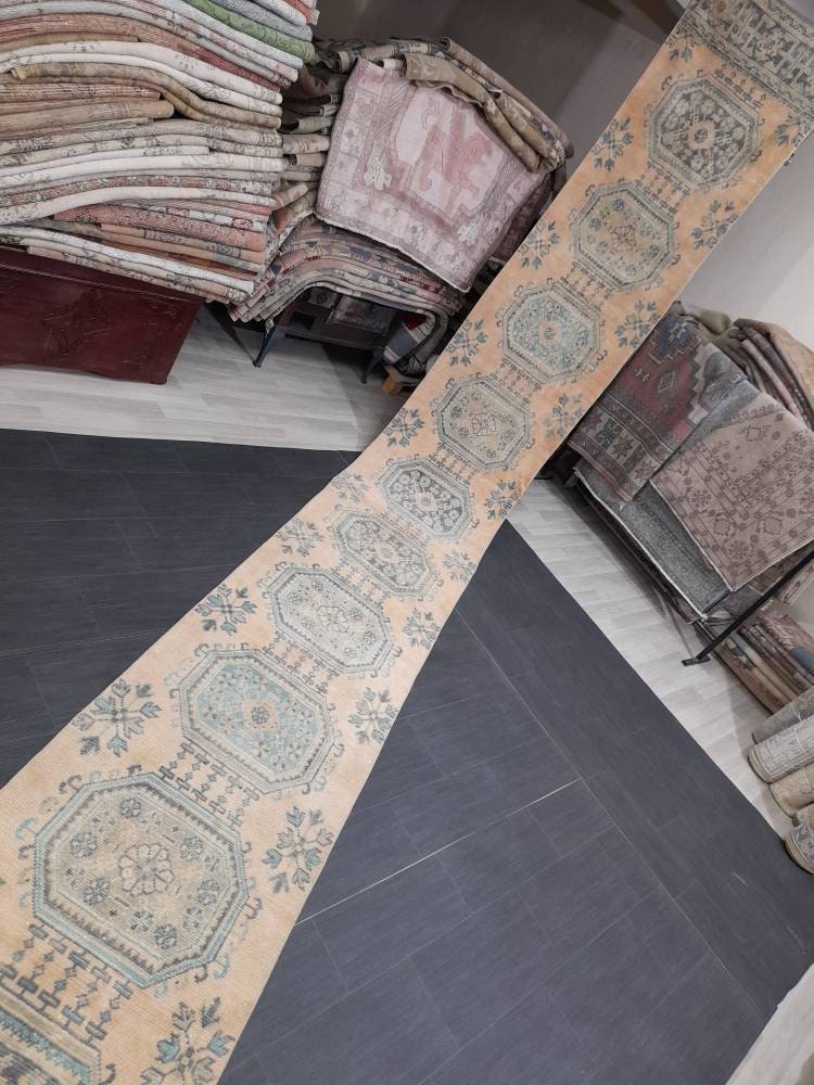 Beige Turkish Runner Rug 2' 4" x 18' 9" Hand-Knotted
