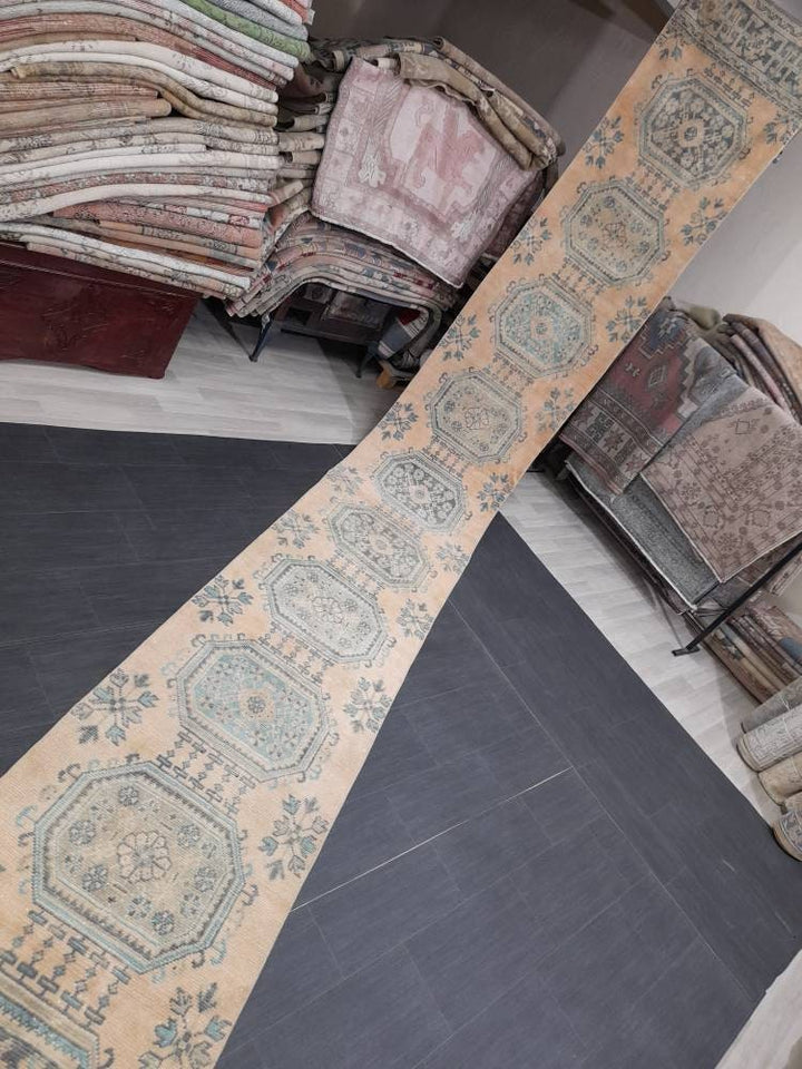 Beige Turkish Runner Rug 2' 4" x 18' 9" Hand-Knotted